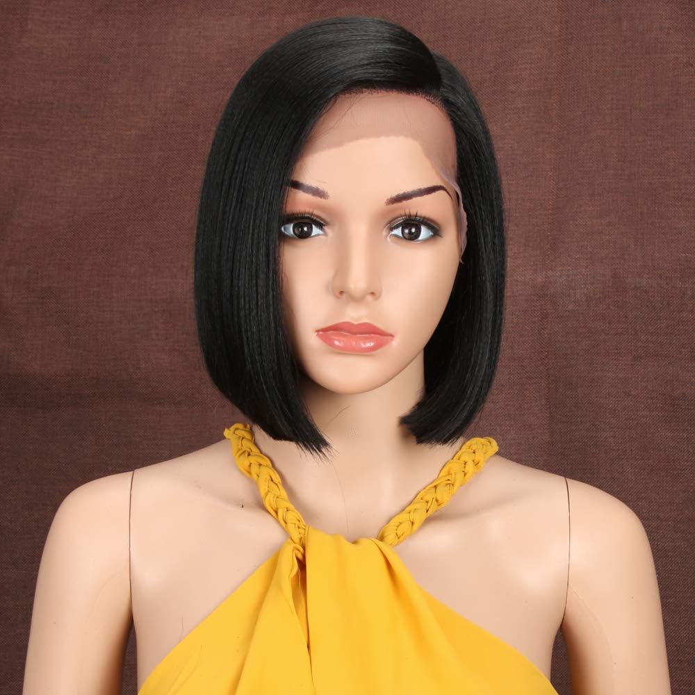 Style Icon Lace Front Bob Wig with Hand-Tied Lace, Natural Hairline, Synthetic Wig for Women Blunt Cut, Black, 9 inch