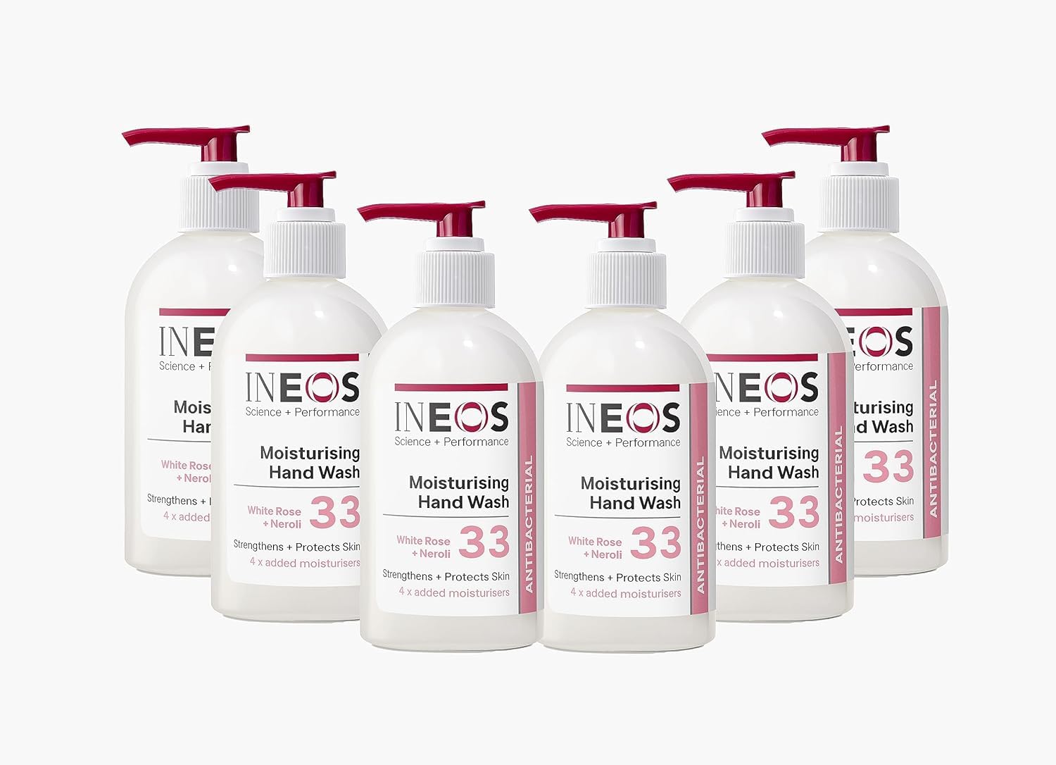 INEOS - Liquid Hand Soap - Moisturising Handwash - Antibacterial - White Rose + Neroli - 250ml - 6 bottles, Packaging May Vary