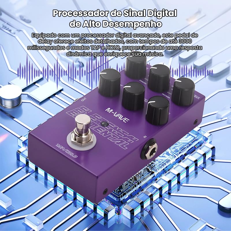 KINGSTER M-VAVE VEDO Pedal de Delay Digital Elemental: 9 Efeitos de Atraso, Modos TAP/HOLD, Alimentação USB/DC 9V, Design em Ferro Roxo Resistente - Perfeito para Guitarra, Baixo