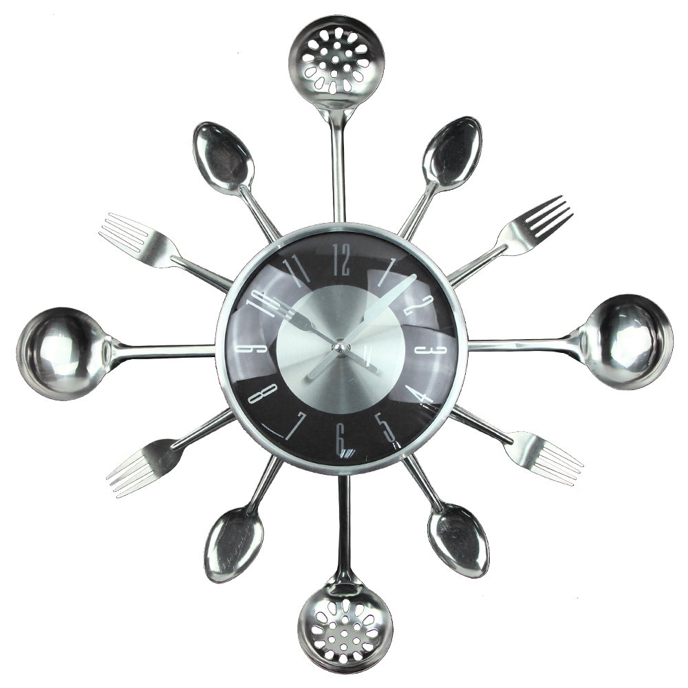 Wall Clock, Timelike 18" Metal Kitchen Cutlery Utensil Spoon Fork Wall Clock Creative Modern Home Decor Antique Style Wall Watch (Black)
