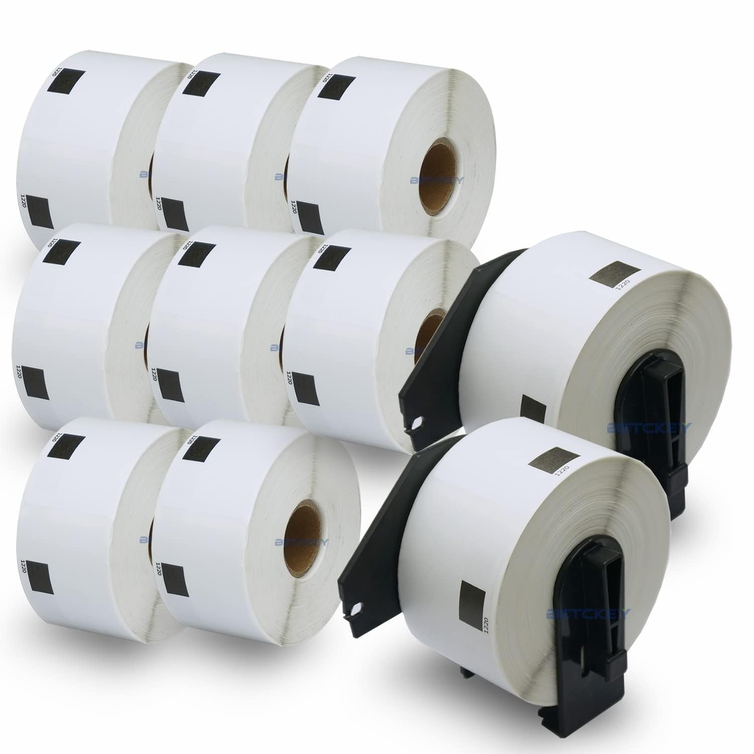 BETCKEY - 10 Rolls DK-11220 Labels with ONLY 2 Reusable Label Holders, 39mm x 48mm, 6200 White Food Labels Using for Ql Label Printers