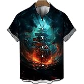 WHNBCW Funny Pirate Shirt Pirate Ship Graphic Short Sleeved Button Shirt