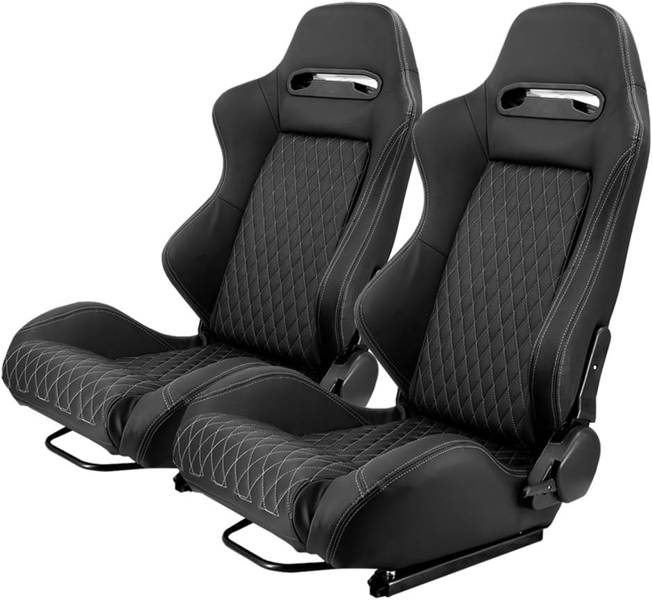 OKLEAD Racing Seats PVC Leather Sports Style Reclinable Bucket Seat with Slider, Universal (Set of 2)
