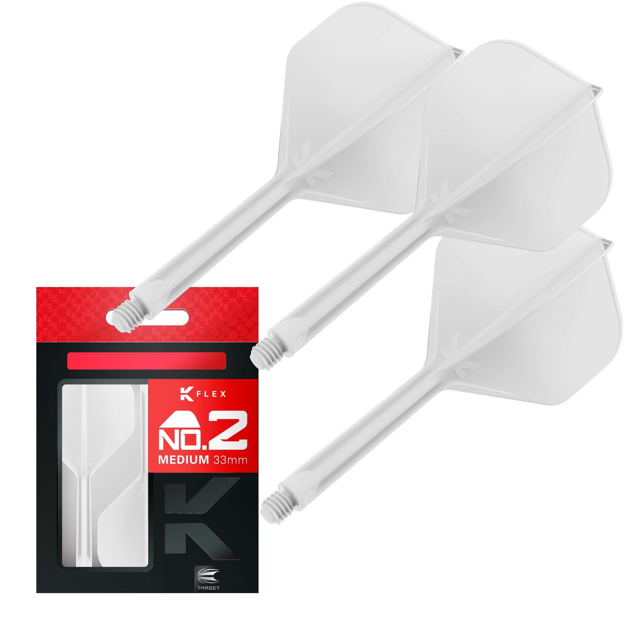 Target Darts K Flex Integrated Dart Flights And Shafts, No.2 White (Medium) | Pack Of 3 K-Flex – No2, Kflex All In One Moulded Dart Flight & Stem | Professional Dart Accessories
