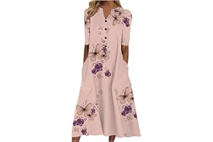ZEFOTIM Summer Dresses for Women 2024 Long Sleeve Floral V Neck Maxi Dress Casual Fashion Beach Dresses