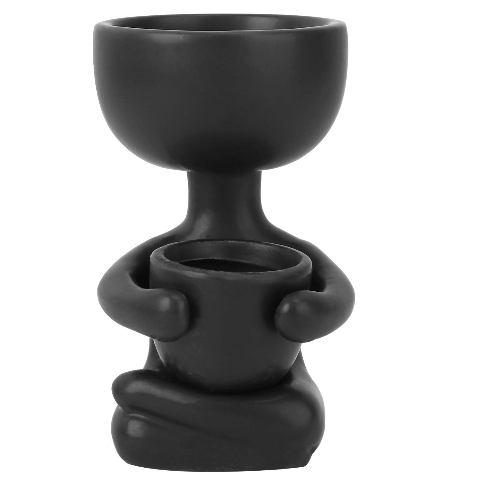 BESPORTBLE Ceramic Planter Pot Portrait Flower Pot Table Succulent Cactus Vase Sitting Human Shaped Flower Holder Desktop Plant Container Black 6x6x10cm