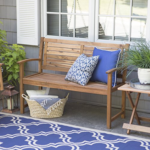 Contemporary 4 ft. Horizontal Slat Back Outdoor Garden Bench Made Of Premium Acacia Wood With Slightly Curved Arms In Natural Acacia Wood Finish, 600 pounds weight capacity - Assembly Required