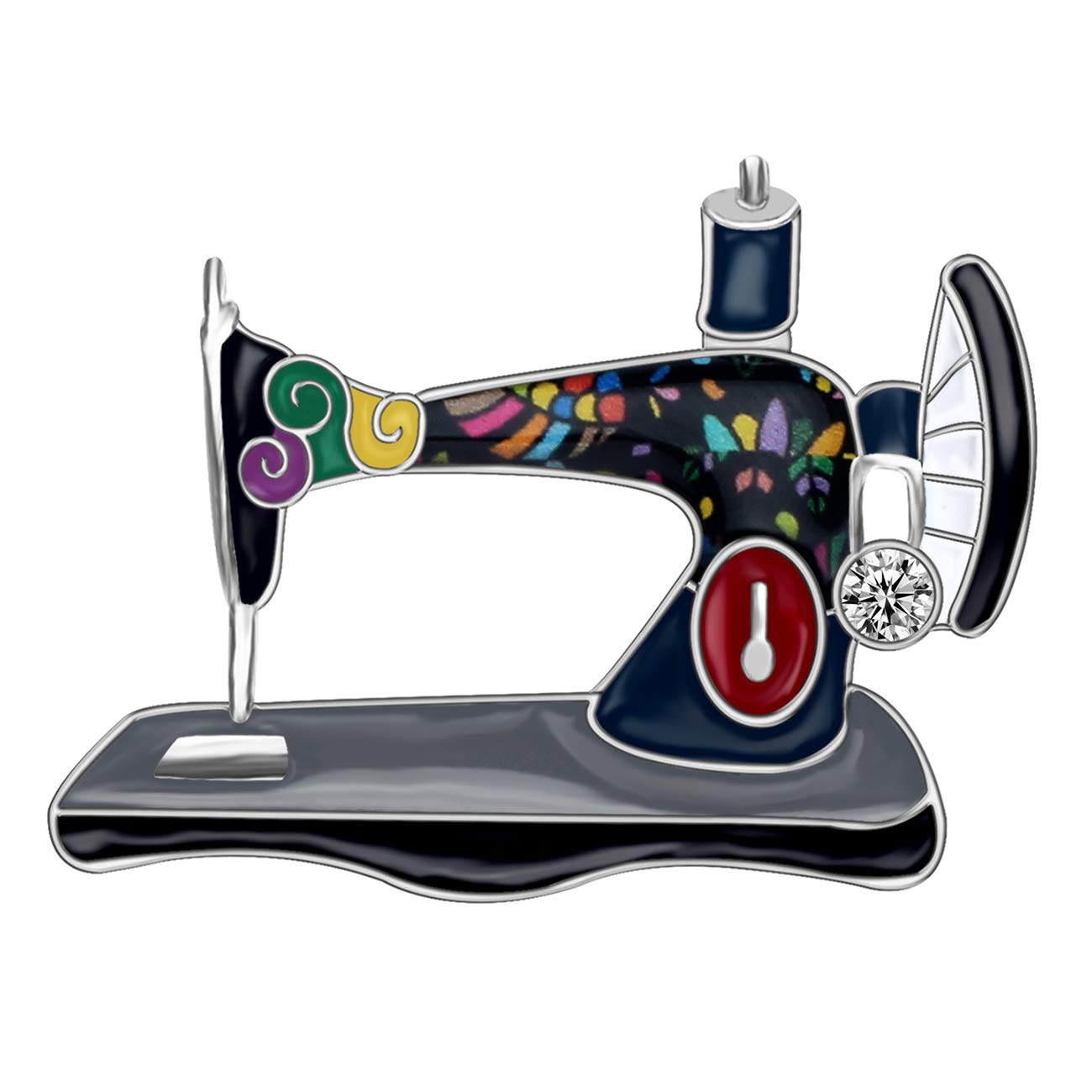 NEWEI Enamel Alloy Sewing Machine Brooch Pin for Women Girls Gift Clothes Decoration Charms (Black)