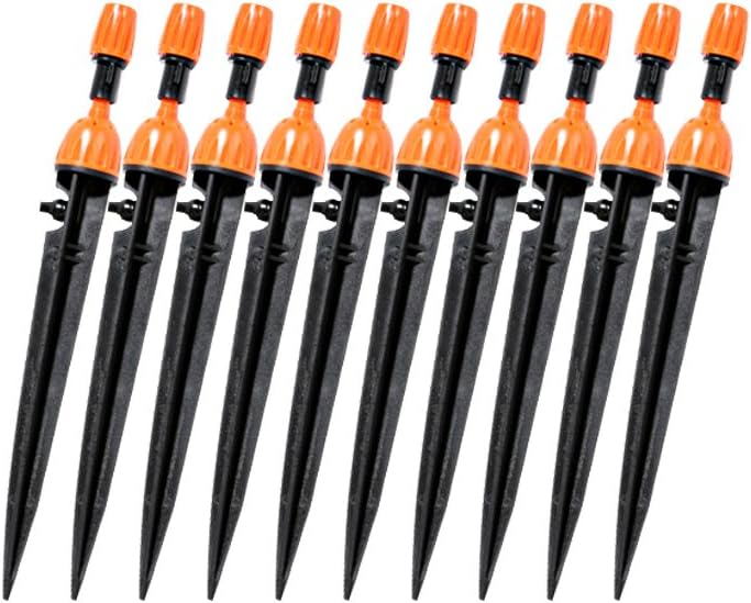 Irrigation Drippers 360 Degree Adjustable Orange Drippers on Stake Emitter Drip System Model Home Garden Drip Irrigation System for Flower Beds Vegetable Gardens Herbs 2 in 1 10 Pcs by LLAMEVOL