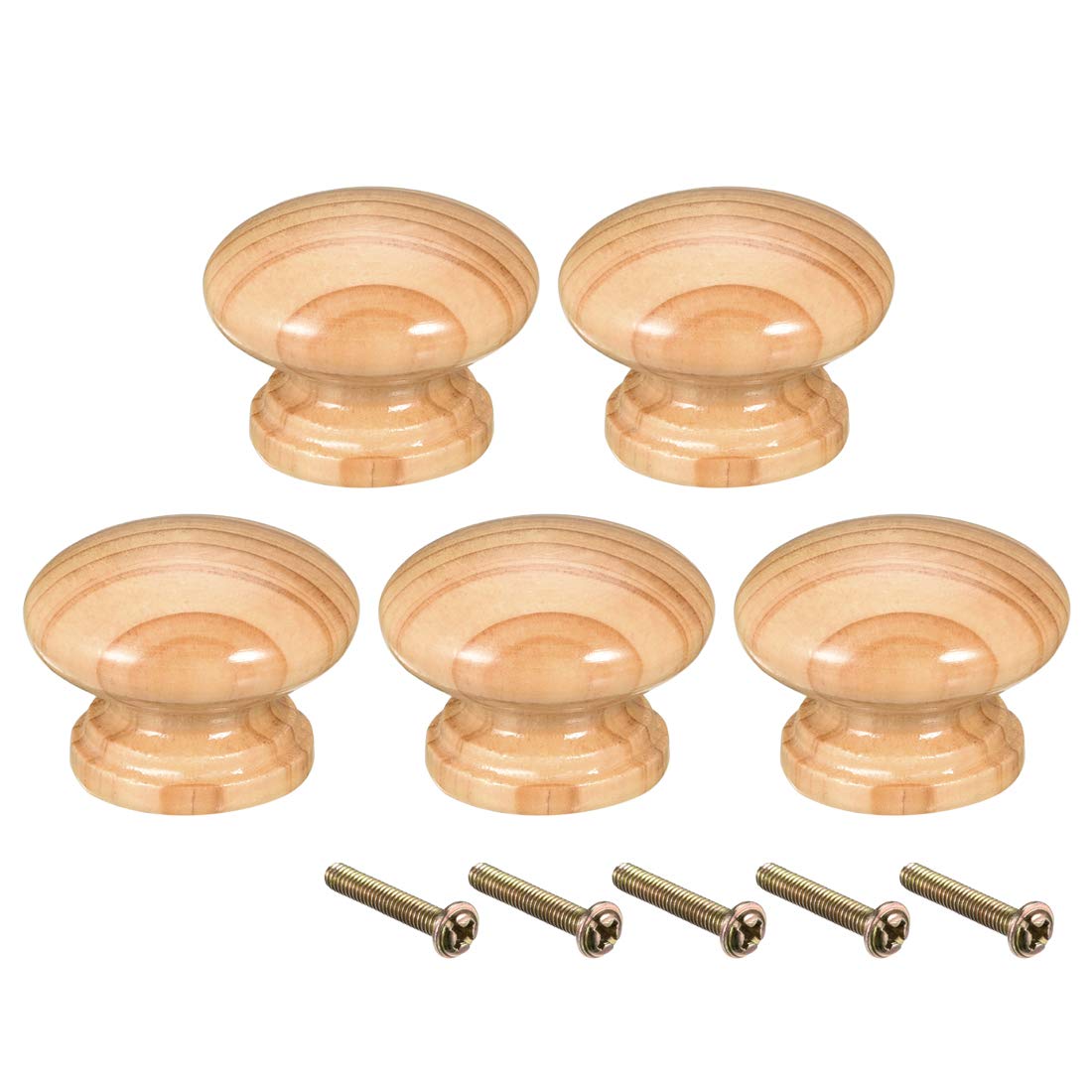 sourcing map Round Wood Knobs,5Pcs 35mm Dia Cabinet Furniture Kitchen Pulls Handle for Cupboard Table, Wood