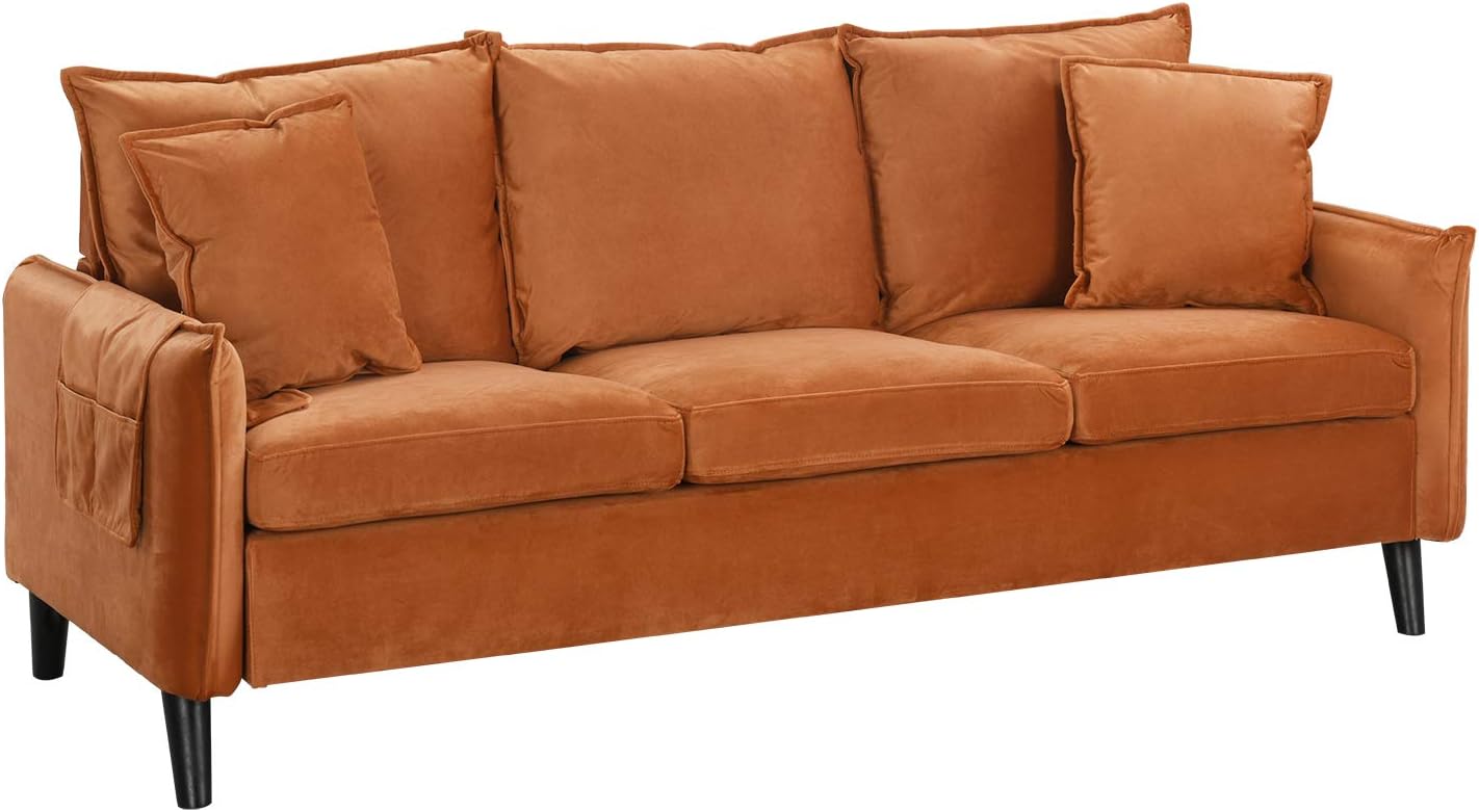 Amazon Com Modern Living Room Brush Microfiber Sofa Rust