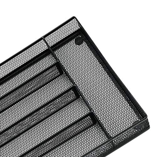 Ovicar Flatware Drawer Organizer, Metal Mesh Kitchen Cutlery Trays, Kitchen Utensil Silverware Storage with Foam Feet (5 Compartment, Black)