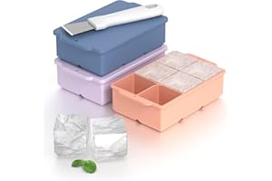 Ottkids Large Ice Cube Trays 3 Pack - 2 inch Big Silicone Ice Trays for Whisky,Removable Stackable Lid Square Ice Cube Molds 