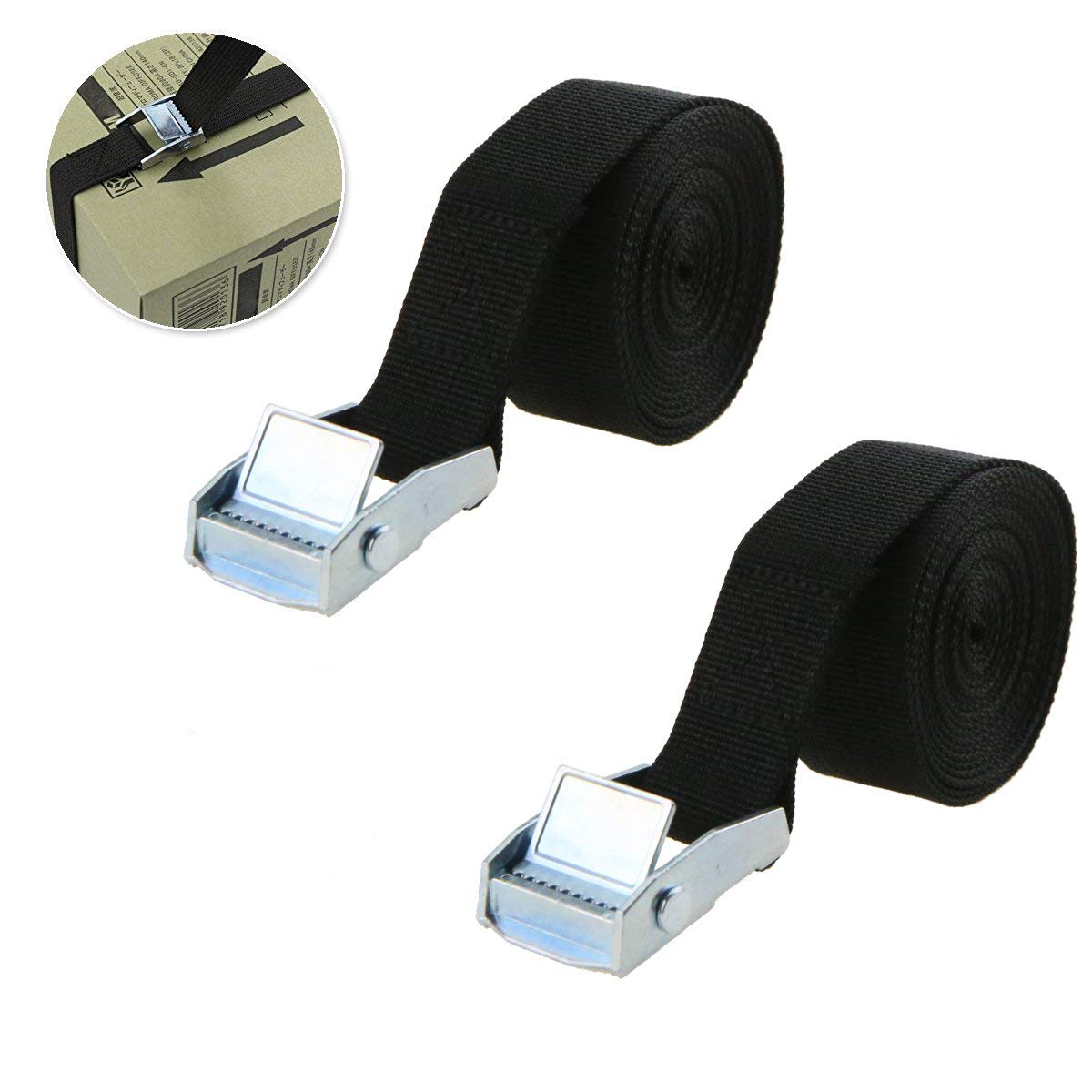 2 Pack of Black 6.5 foot Cam Buckle Lashing Straps Tie Down Straps for Carriers Luggage Cargo
