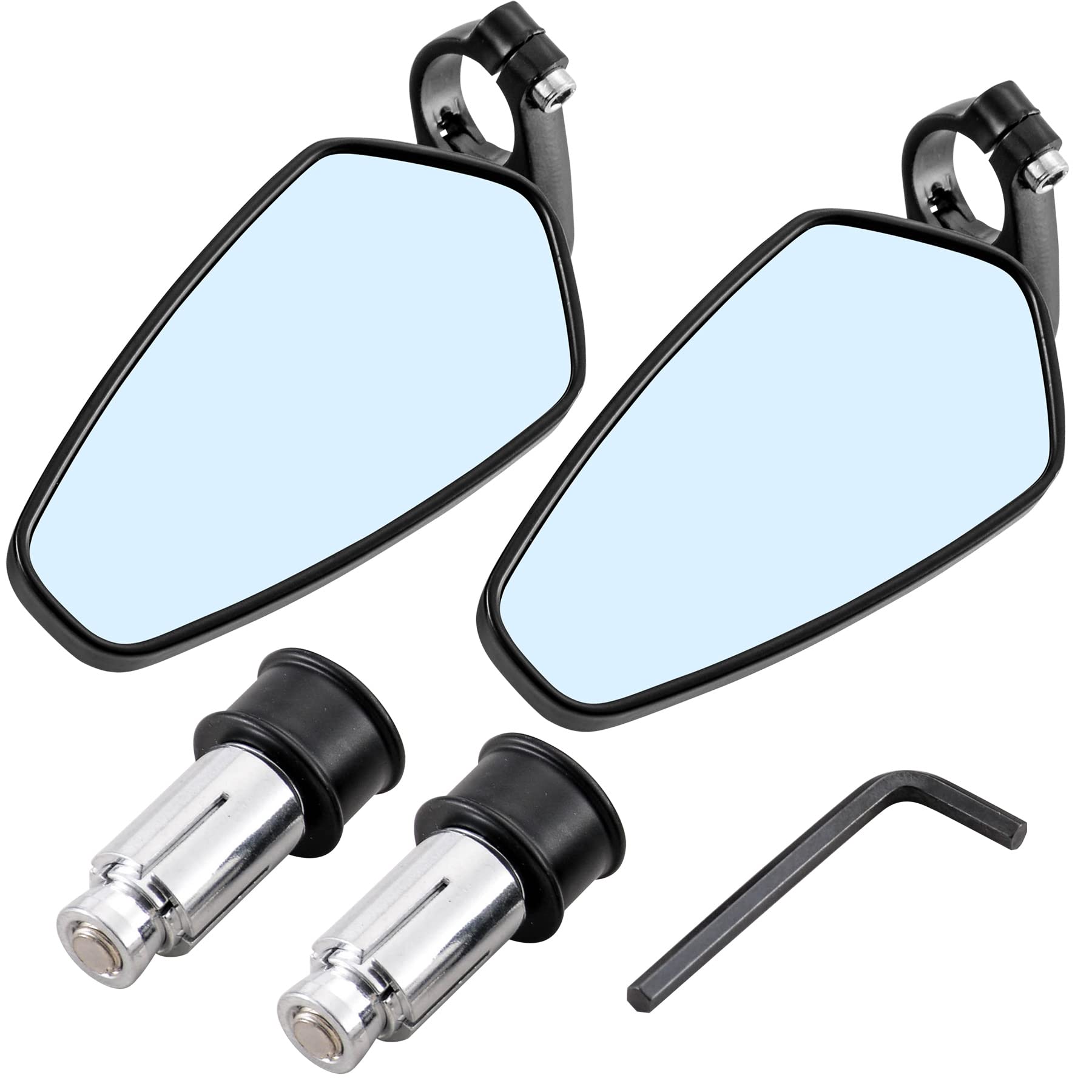 KATUR 7/8Inch 22mm Motorcycle Handlebar End Mirrors Oval CNC Billet Aluminum Bluish Anti-Glare Motorbike Side Rearview Mirror for H arley D avidson H onda Y amaha S uzuki K awasaki Black