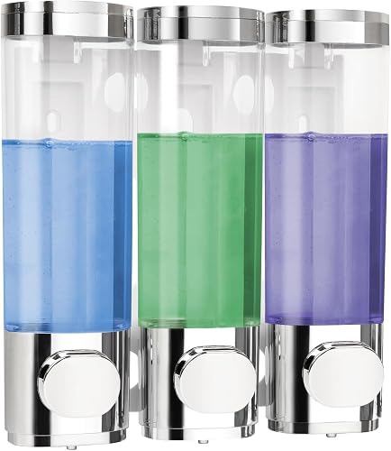 3-in-1 Wall Mounted Shower Soap Dispenser – 500ml X3, Drill-Free Or Screw Install, Labels Included, For Shampoo & Conditioner