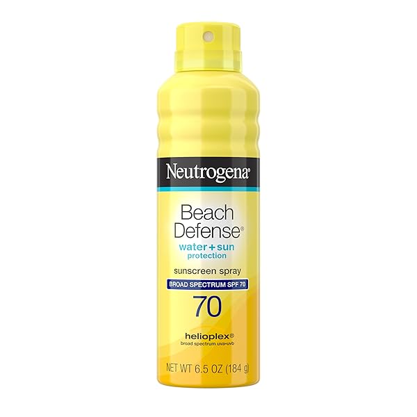 NEUTROGENA BEACH DEFENSE SUNSCREEN SPRAY BROAD SPECTRUM SPF 70, 6.5 OZ, WATER RESISTANT, FAST ABSORBING, OXYBENZONE FREE, LIGHTWEIGHT SUN PROTECTION, FACE AND BODY SUNSCREEN