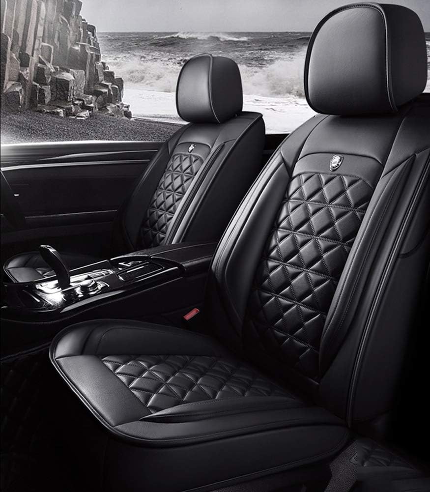 YRRC New Cushions Leather Front and Rear Seat Covers, Compatible with Airbags, Five Seasons Universal Seat Cover,Black