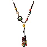 MINACHI Boho Vintage Ceramic Floral Beaded Long Necklace, Personality Jewelry for Women