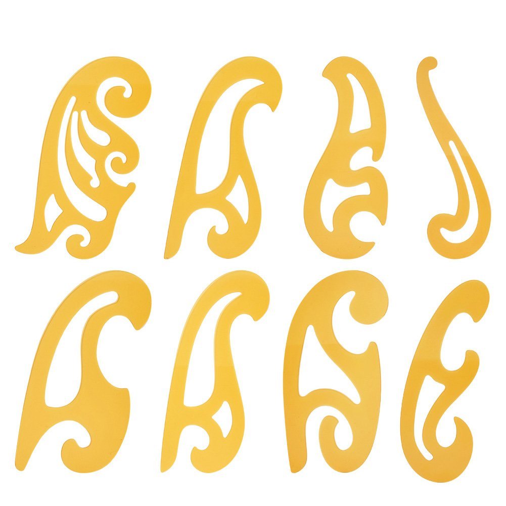 NBEADS 8 Pcs of French Curve Set Template Ruler Set Drawing Template Tools for Sewing, Goldenrod, 156-263x74-107x1mm