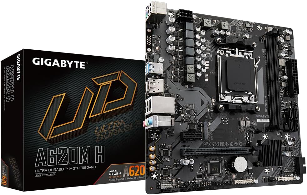 Gigabyte A620M H Motherboard AMD Ryzen 8000 CPU DDR5 7200MHz PCIe 4.0 M.2 VRM