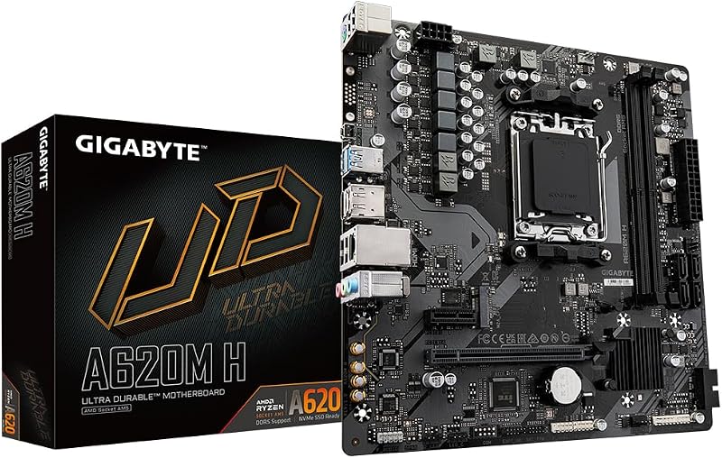 Gigabyte A620M H Motherboard AMD Ryzen 8000 CPU DDR5 7200MHz PCIe 4.0 M.2 VRM