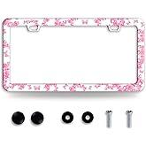 Pink Butterfly License Plate Frame Funny Animal License Plate Frames Stainless Steel Accessories Cars Decor with 2 Holes and Screws Fits Standard Us Ca Vehicles License Plate Holder 12.2 X 6 Inch