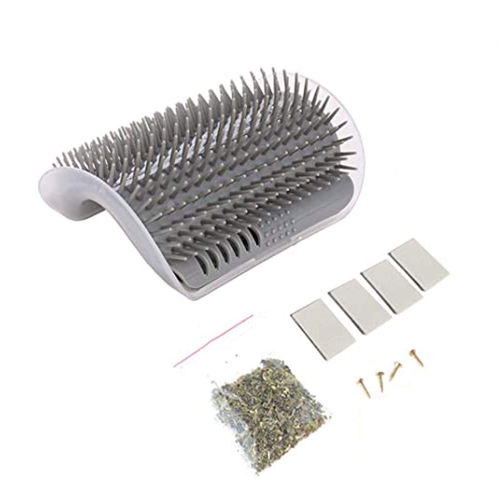Cat Self Grooming Brush，Cat Wall Brush, Cat Scratcher Comb Massage，Pet Hair Removal Brush,Wall Corner Mounted Massage Itching Tool with Catnip Pouch (gray)