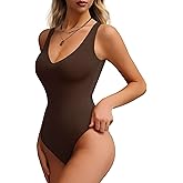 Mobeso Women's Double-Lined Deep V Neck Bodysuit - Backless Sexy Sleeveless Thong Body Suits Tank Tops (Non-See Through)