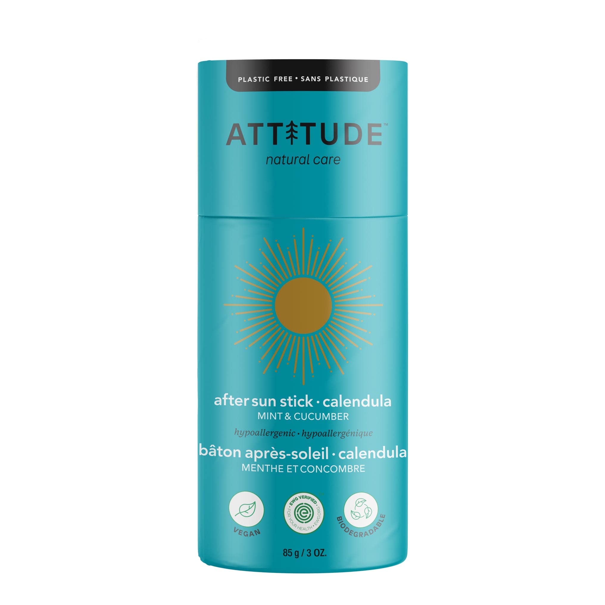 Photo 1 of ATTITUDE After Sun Stick, Plastic-free, Plant and Mineral-Based Ingredients, Vegan and Cruelty-free Beauty and Personal Care Products, Mint & Cucumber, 3 Ounce