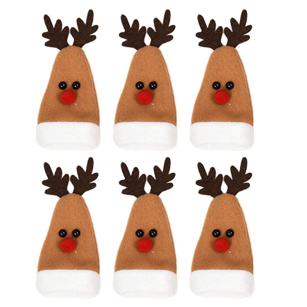Amosfun Christmas Elk Wine Bottle Cover 6Pcs Reindeer Bottle Plug Decorative Caps for Holiday Party Kitchen Home Wine Decoration