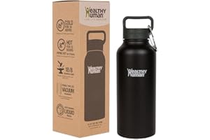 Healthy Human Water Bottle Stein, Lightweight BPA Free Metal Stainless Steel Sports Water Bottles 32oz Pure Black