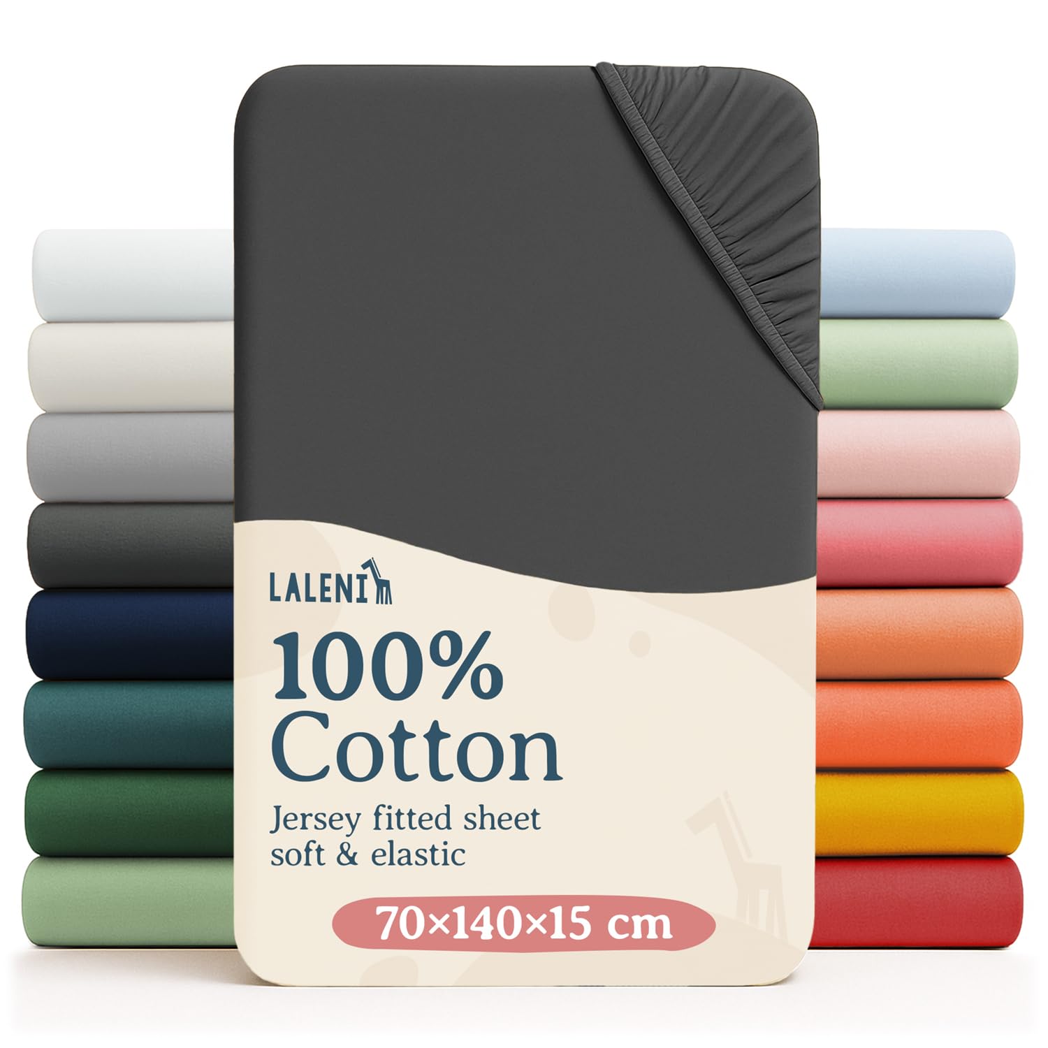 Laleni Cot Bed Sheets 140 x 70 cm Set of 2, Oeko-Tex Certified Soft 135 g/m² Cotton Travel Cot Sheets, Anthracite