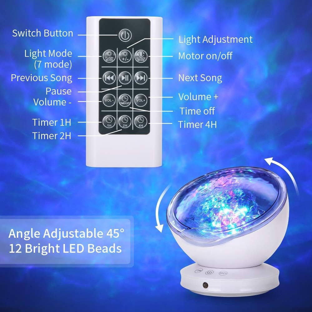 Ocean Wave Projector, GRDE 2020 Newest 12 LED Remote Control Night Light Lamp with Timer 8 Lighting Modes Light Show LED Night Light Projector Lamp for Baby Kids Adults Room Decor Bedroom Living Room - - 