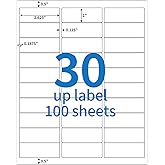 BESTEASY 30-up 100 Sheets 1" X 2-5/8" Address Shipping Labels for Laser and Inkjet Printers, FBA Product Labels (3000 Labels)