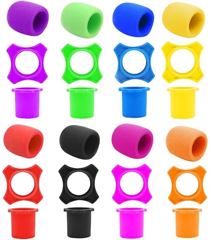4 Sets Mikrofonkappen + Windschutz + Anti-Roll-Ring + Halter – Wiederverwendbar & Farbig Sortiert