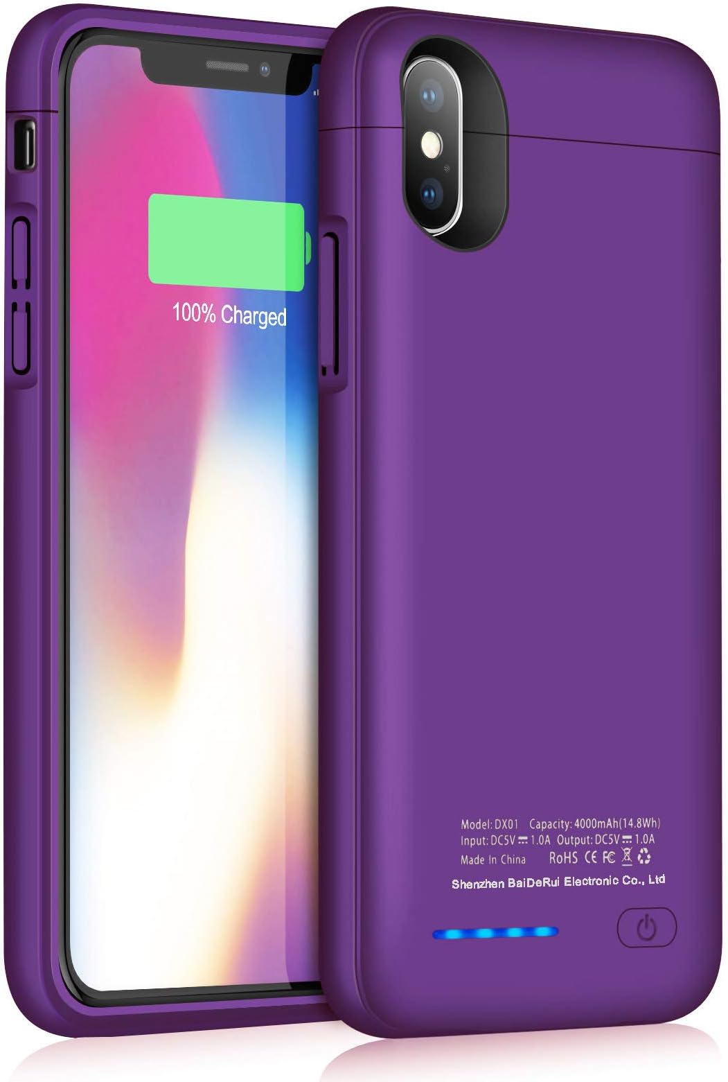 JUBOTY Battery Case for iPhone X/XS/10, 4000mAh Magnetic Slim Charger Case Extend 100% Battery Life Rechargeable Portable Backup Cover Charging Case Power Bank Phone Stand Support(A-Purple)