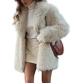 COZYPOIN Womens Faux Fur Coats Warm Mid Long Furry Jackets Long Sleeve Lapel Winter Fluffy Outerwear Shaggy Parka Coat