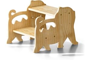 COSYLAND Wooden Step Stool Toddler - Two Step Stools Toddler 300 lbs Capacity with Safety Non-Slip Pads for Bathroom, Kitchen