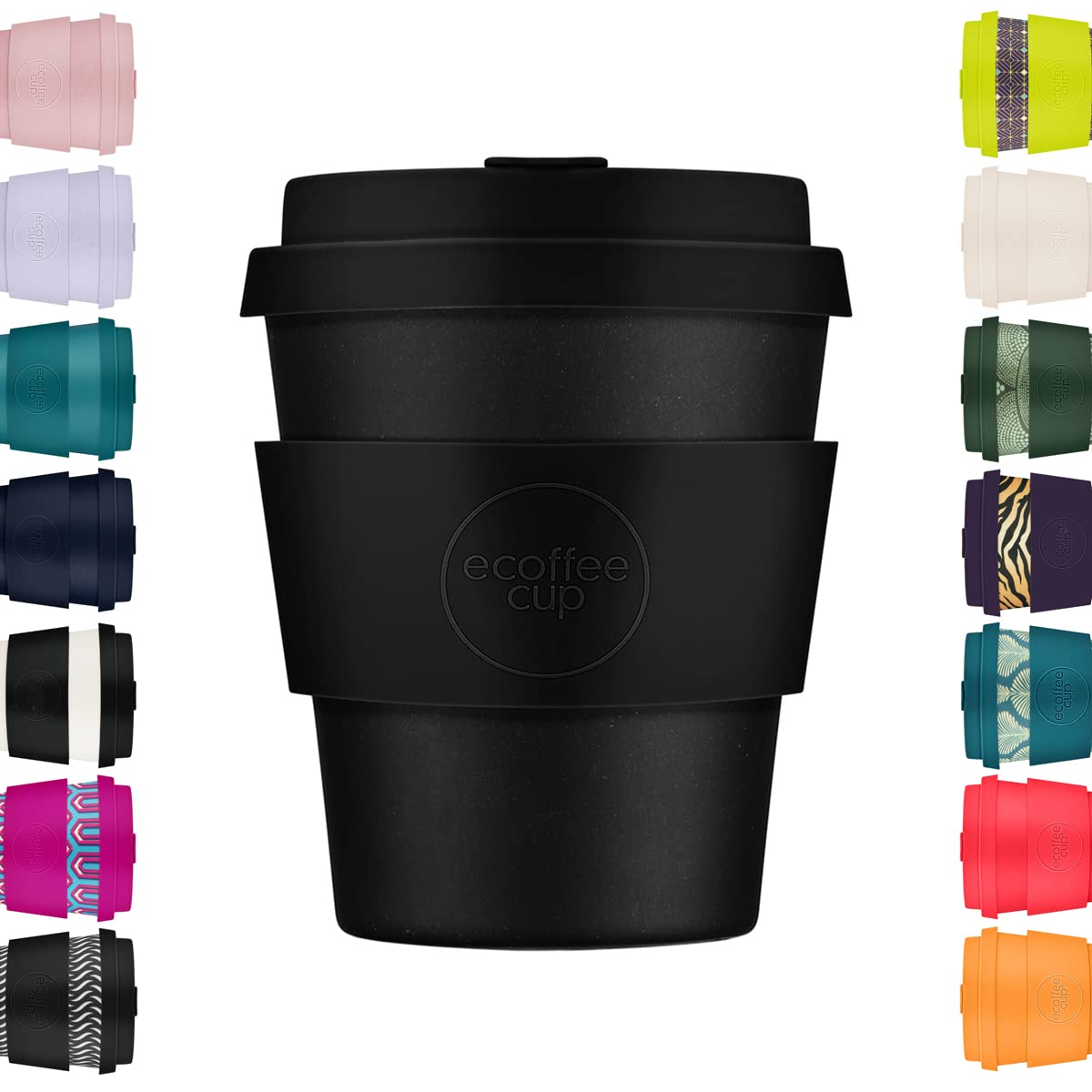 Ecoffee Cup 8oz 240ml Reusable Eco-Friendly 100% Plant Based Coffee Cup with Silicone Lid & Sleeve - Melamine Free & Biodegradable Dishwasher/Microwave Safe Travel Mug, Kerr & Napier