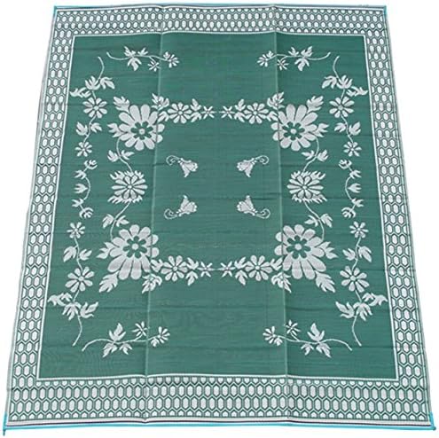 Fireside Patio Mats Lonely Forest Green 9 ft. x 12 ft. Polypropylene Indoor/Outdoor Reversible Patio/RV Mat