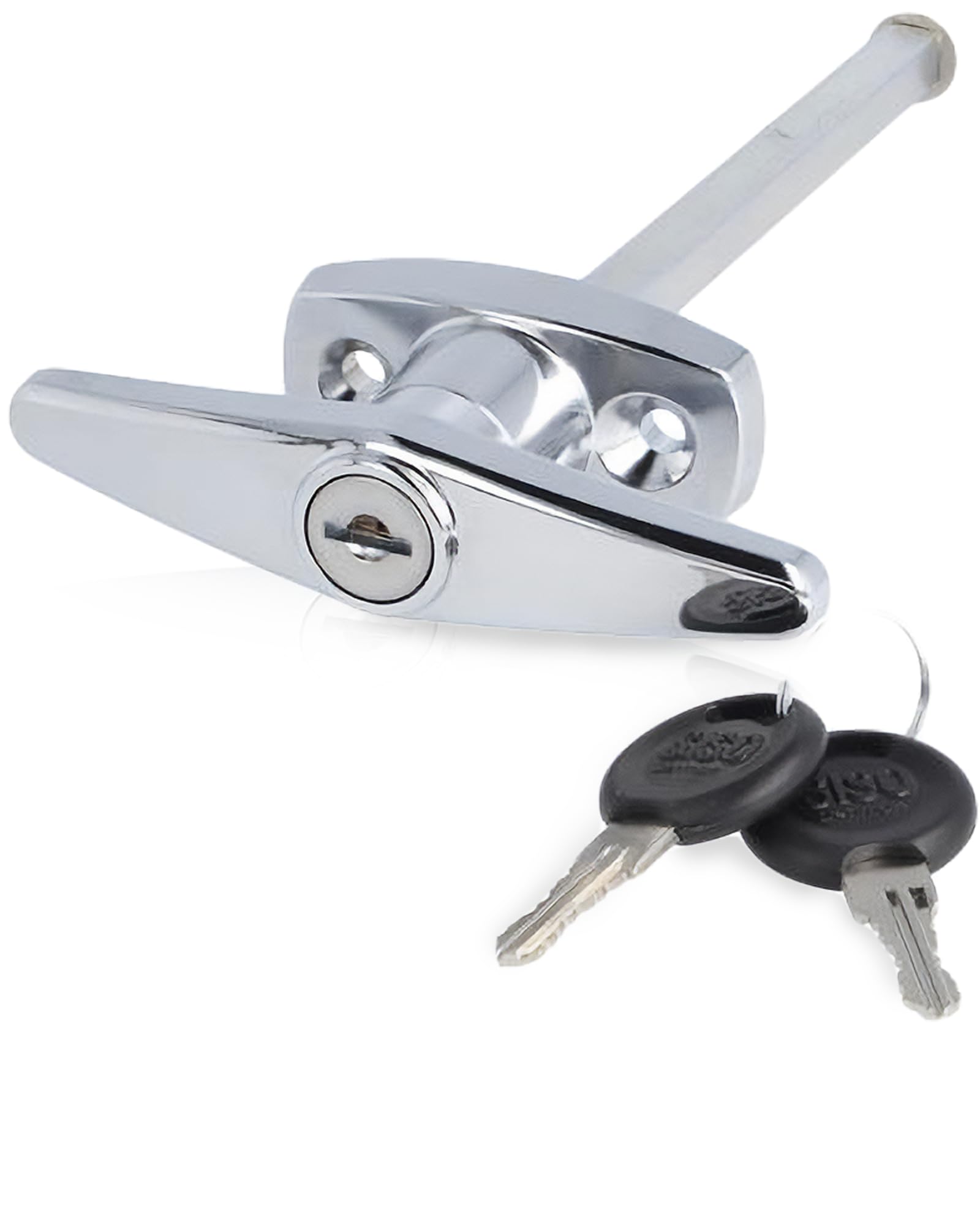 JUVA Garage Door Lock Gate Handle | Cross Handle for Garage Doors | T-Handle, Twist Handle with Lock Lockable 8 mm Square Pin | Polished Metal | Polished Chrome Plated | Gate Lock Garage Door Handle