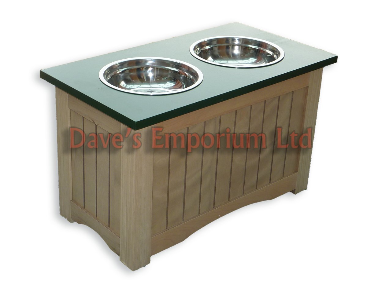 Raised Dog Feeder Storage Cabinet Twin Bowls Wooden Elevated