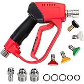 AURORA CAR Short Pressure Washer Gun 5000PSI,High Pressure Washer Gun with 5 Spray Nozzle Tips, 3/8" Quick Connect Plug and M22-14/15mm Fittings, Power Washer Gun Compatible with Foam Cannon,12 GPM