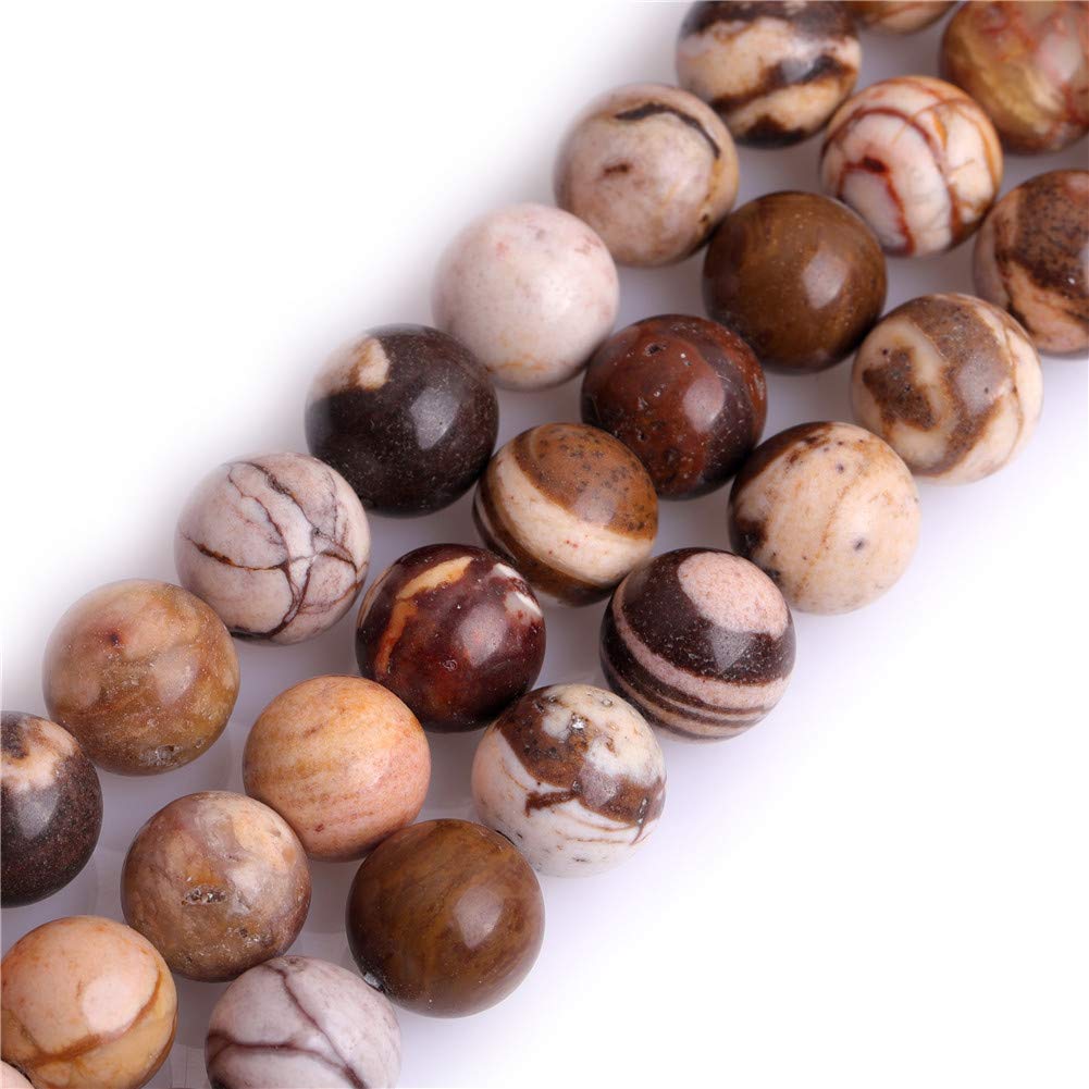 GEM-Inside Natural 10mm Australia Zebra Jasper Round Gemstone Semi Precious Loose Beads for Jewellery Making 15''