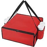 Bodaon Pizza Bags for Delivery with 4 Cup Holder, Insulated Food Commercial Rideshare Bag, 20" x 20" x 8" Pizza Warmer Bags Insulated, Delivery Driver Essentials, Red
