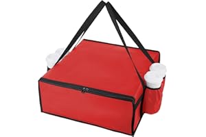 Bodaon Pizza Bags for Delivery with 4 Cup Holder, Insulated Food Delivery Bag, Doordash Bag, Uber Eats, 20" x 20" x 8" Pizza Warmer Bags Insulated, Delivery Driver Essentials, Red