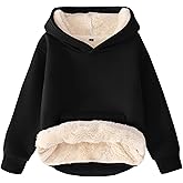 Flygo Unisex Boys Girls Fleece Lined Sherpa Hoodie Kids Warm Winter Hoodies Pullover Hooded Sweatshirt Sweater 4-13Y
