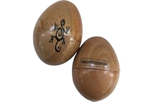 WORLD PERCUSSION USA Wood Egg Shaker Pair (2pcs) - Natural Wood Finish, Handheld Percussion Instruments for Poly-Rhythm