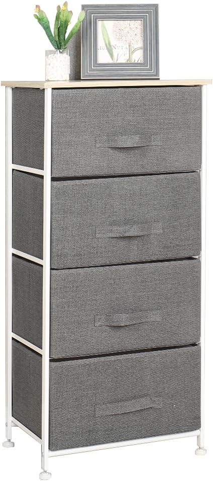 sogesfurniture 4-Drawer Storage Organizer Unit - Sturdy Steel Frame, Wood Top, Easy Pull Fabric Bins Metal Frame with Fabric Bin, Organizer Unit for Bedroom, Hallway, Entryway, Gray 103N-GY
